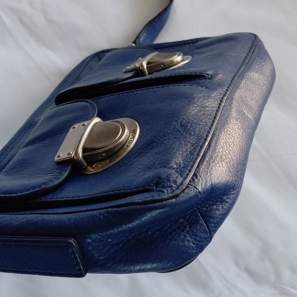 Fossil Navy Leather Crossbody Bag